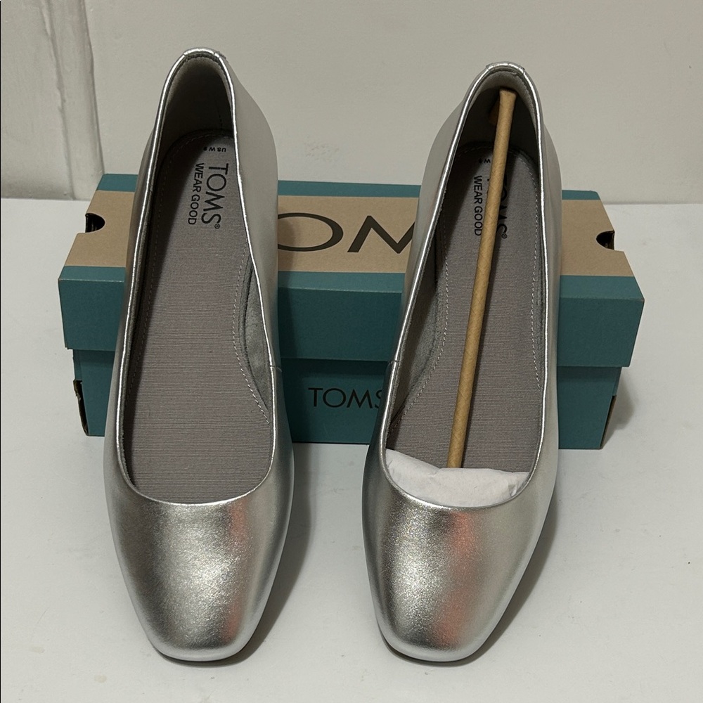 Toms Metallic Silver Loafers